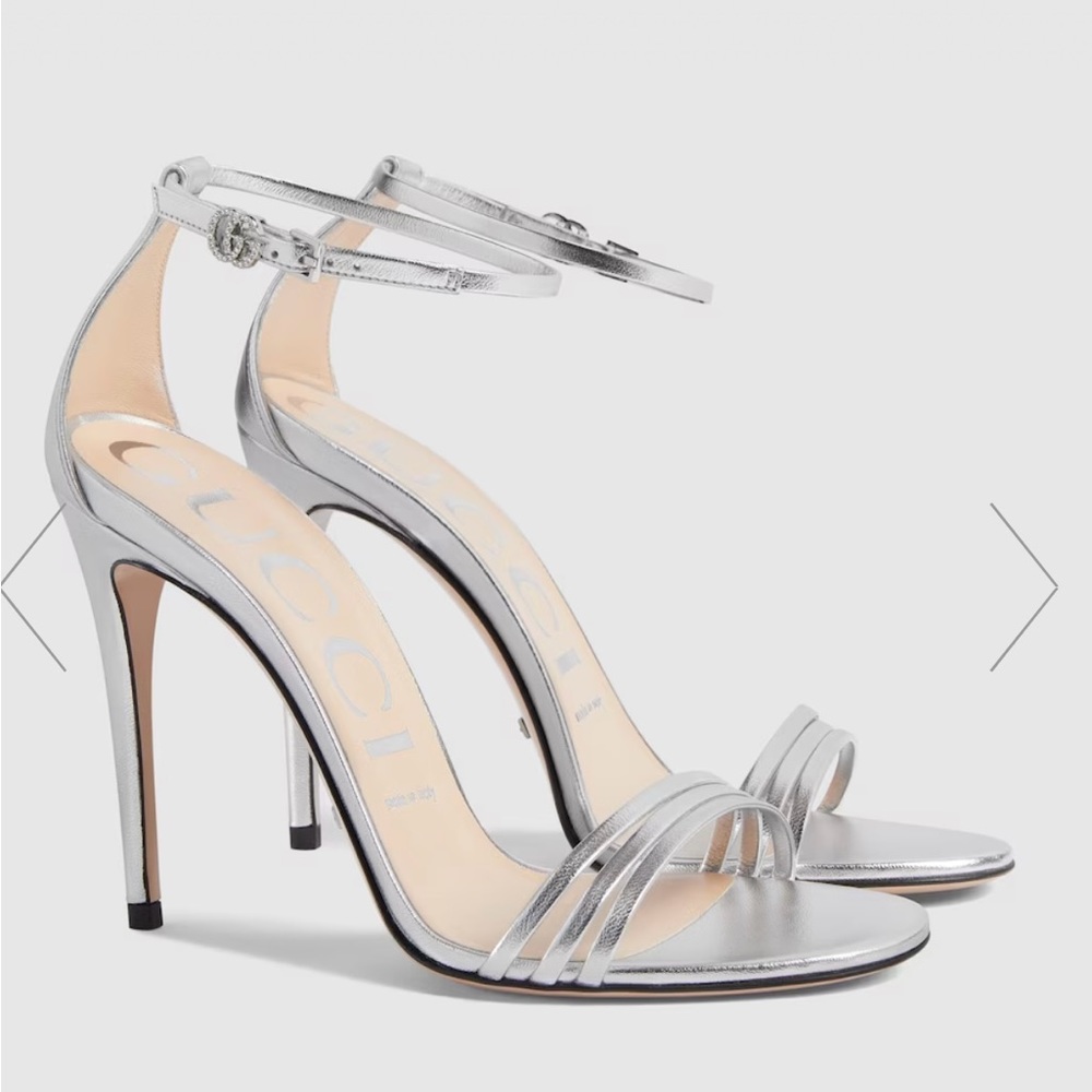Gucci Heeled Silver Metallic Sandal/ heels/ stilettos